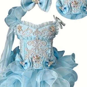 Elegant Blue Embellished Dress with Bow